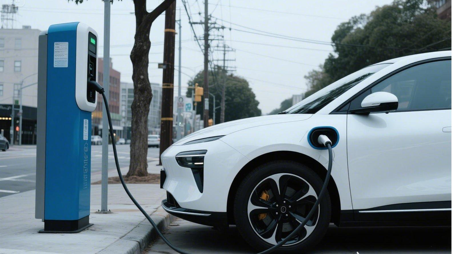 充電樁給車充電 ，寫實(shí)一些